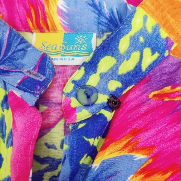Sea Suns Women's Vibrant Tropical Print Button-Up Shirt - Made in USA Size Large - Picture 9 of 9